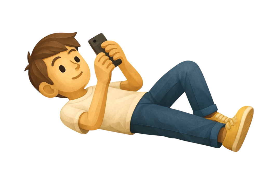 スマホを見ている少年のイラスト素材/(透過PNG/人物カテゴリ)