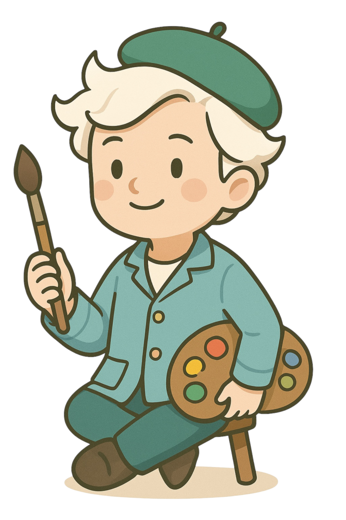 絵描きの少年のイラスト素材/(透過PNG/人物カテゴリ)