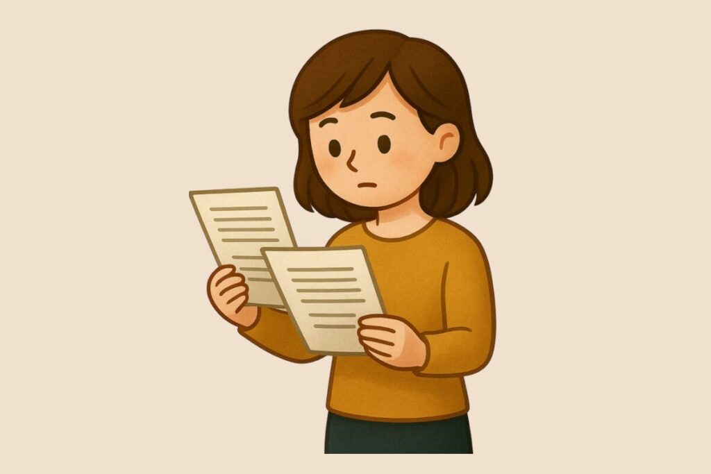書類を確認する女性のイラスト素材/アイキャッチ画像