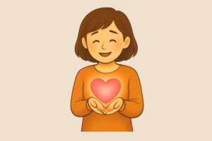 ハートを支える女性のイラスト素材/アイキャッチ画像