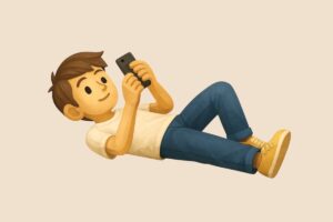 スマホを見ている少年のイラスト素材/アイキャッチ画像