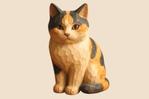 木彫りの三毛猫のイラスト素材/アイキャッチ画像