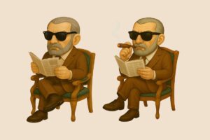 新聞を読む組織のボスのイラスト素材/アイキャッチ画像