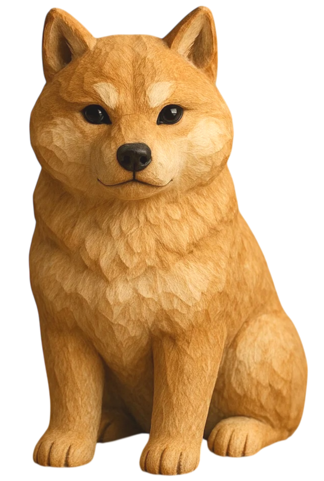 木彫りの柴犬リアル風イラスト素材(透過PNG/動物カテゴリ)