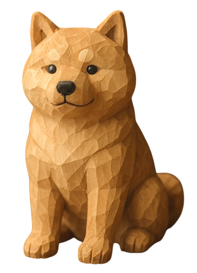 木彫りの柴犬イラスト素材(透過PNG/動物カテゴリ)