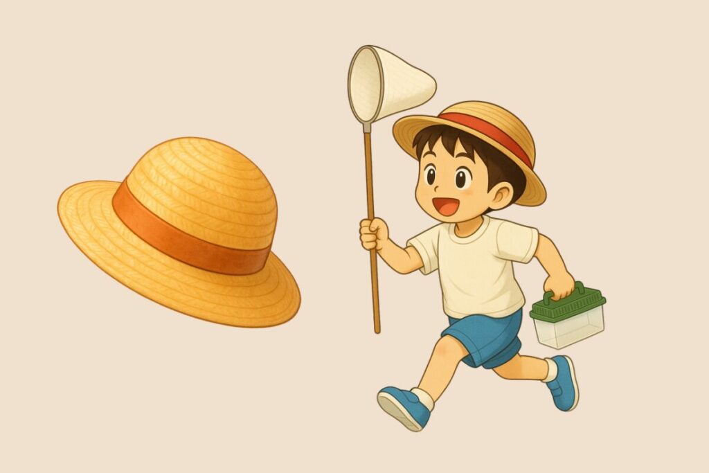 虫取り少年と麦わら帽子のイラスト素材/アイキャッチ画像